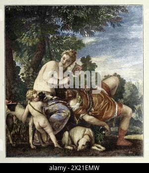 Venus und Adonis ist ein Gemälde des italienischen verstorbenen Manneristen Paolo Veronese Stockfoto