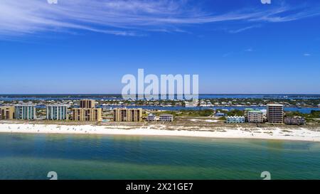 Blick aus der Vogelperspektive auf den Strand von Perdido Key Stockfoto