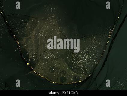 Dunkler smaragdgrüner Alkoholtinte Hintergrund mit goldenen Glitzerelementen Stock Vektor