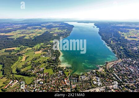 Starnberg mit Starnberger See, Stadtblick nach Süden, Luftbild, 03.08.2022, Deutschland, Bayern, Oberbayern, Oberbayern, Starnberg Stockfoto