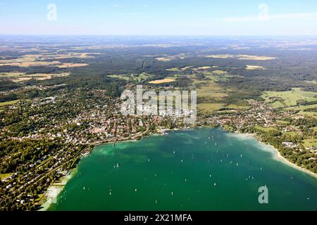 Starnberg mit Starnberger See, Stadtteil im Norden, Luftbild, 03.08.2022, Deutschland, Bayern, Oberbayern, Oberbayern, Starnberg Stockfoto