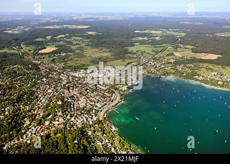 Starnberg mit Starnberger See, Stadtteil im Norden, Luftbild, 03.08.2022, Deutschland, Bayern, Oberbayern, Oberbayern, Starnberg Stockfoto