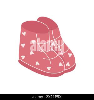 Rosafarbene Kinderschuhe mit Herzen auf weißem Hintergrund. Stock Vektor
