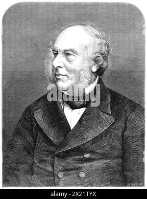 Sir Rowland Hill, K.C.B., späterer Sekretär beim Postamt, 1864. Kupferstich aus einem Foto von J. und C. Watkins von "...der Autor von The Penny Postage...Sir Rowland Hill hat sich kürzlich aus dem öffentlichen Dienst zurückgezogen. aber das Land wird nicht vergessen, wie viel es ihm schuldet...1836 hat er sich zur Untersuchung der Frage der Post-Reform beworben...die Mängel des damals existierenden Systems waren offensichtlich... bei der Schätzung des ersten Kostenelements - dem Erhalt des Briefes und der Vorbereitung für seine Reise - Mr. Rowland Hill beobachtete, dass das Porto nicht nur im Verhältnis zu variiert Stockfoto