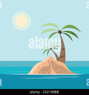 Eine kleine Insel mit Palmen an einem sonnigen Tag. Sommer-Vektor-Illustration Stock Vektor