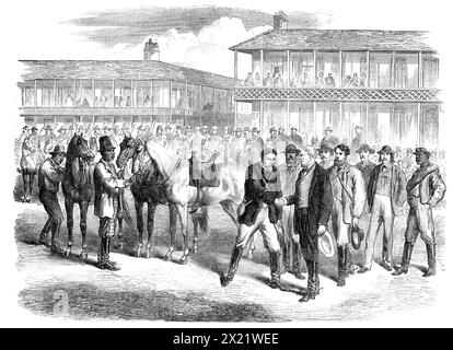 Die letzten Tage der Konföderierten Regierung - Mr. Jefferson Davis verabschiedet sich von seiner Eskorte, zwei Tage vor seiner Gefangennahme, 1865. '...from eine Skizze unseres Künstlers, die den Abschied von Mr. Davis von seiner Begleitperson auf dem Platz von Washington, Georgia zeigt. Hier entschloss er sich, seinen Flug fast allein fortzusetzen; und indem er die um ihn versammelte, die alles für die besiegte Sache geopfert hatten, flehte er sie mit Tränen in den Augen an, sie in Sicherheit zu suchen und ihn seinem Schicksal zu überlassen. Zweifellos war es eine unvernünftige Vereinbarung, die eine Eskorte von 1500 einbrachte Stockfoto