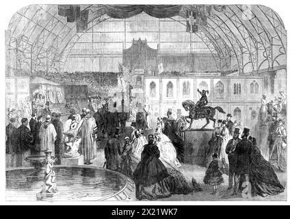 Eröffnung der North-East London Exhibition of Arts and Manufactures in der Agricultural Hall, 1865. Der hundertste Psalm wurde am effektivsten vom Chor gesungen... der Vorsitzende des Komitees, Mr. George King, lud dann die angesehenen Persönlichkeiten ein, die Sheriffs von London und Middlesex, Archdiacon Hale, und andere, um die Ausstellung zu besichtigen, während der Opernausschnitte aus "The Prophet" von der Band der Honourable Artillery Company gespielt wurden. Bei der Rückkehr der Prozession auf den Bahnsteig machte der Bürgermeister einige entsprechende Bemerkungen und rief den Lord Chancello auf Stockfoto