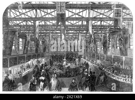 Preston Exhibition of Works of Art and Industry, 1865. Die Ausstellung von Kunstwerken und Industrie in Preston, Lancashire, die in den Exchange Buildings in der Lune-Street stattfand, enthält eine Bildergalerie, die mehrere wertvolle Werke von Landseer, Turner, Roberts, Frith, Hunt, und andere, mit einigen Skulpturen, einer Sammlung von Naturgeschichtlichen Exemplaren, mit wissenschaftlichen Instrumenten und Apparaten, mechanischen Modellen, Maschinen in Bewegung, verschiedenen hergestellten Produkten, hauptsächlich aus textilen Stoffen, und einem Museum von Antiquitäten und Kuriositäten, die hauptsächlich von lokalem Interesse sind. T Stockfoto