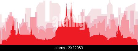 Rotes Poster mit Panoramablick auf die Skyline der Stadt BRÜNN, TSCHECHISCHE REPUBLIK Stock Vektor