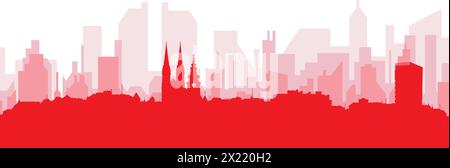 Rotes Poster mit Panoramablick über die Skyline der Stadt ZAGREB, KROATIEN Stock Vektor