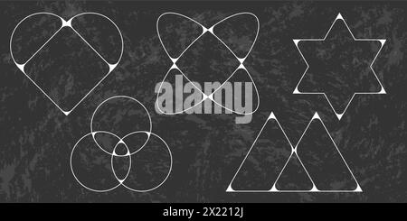 Y2K-Frames Sammlung. Minimalistische lineare Rahmen, Bögen, Elemente, geometrische Formen und Linien. Ästhetische Rahmen für Posterdesign, Vektor eingelegt Stock Vektor