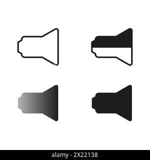 Symbole für die Lautsprecherlautstärke in zwei Stilen. Ton ein und Grafik stummgeschaltet. Symbole für die Audiosteuerung. Vektorabbildung. EPS 10. Stock Vektor