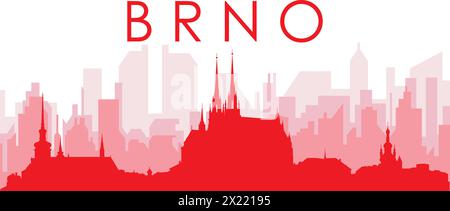 Rotes Poster mit Panoramablick auf die Skyline der Stadt BRÜNN, TSCHECHISCHE REPUBLIK Stock Vektor