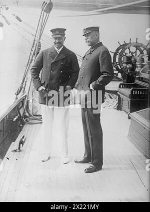 Kaiser und Prinz von Monaco auf dem Boot "Meteor", 1913. Albert I., Fürst von Monaco (1848–1922) und Kaiser Wilhelm II. (1859–1941). Stockfoto