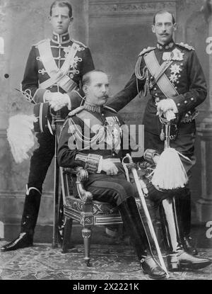 Prinz Andreas, Nikolaus und König Konstantinos von Griechenland, 1913. Stockfoto