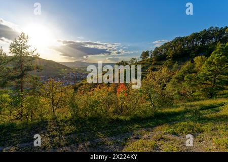 Landschaft in den NSG-Trockengebieten bei Machtilshausen, Landkreis Bad Kissingen, Unterfranken, Franken, Bayern, Deutschland Stockfoto