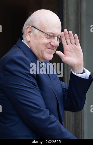 Paris, Frankreich. April 2024. Libanesischer Premierminister Najib Mikati vor einem Treffen im Elysee-Palast in Paris am 19. April 2024. Foto: Raphael Lafargue/ABACAPRESS.COM Credit: Abaca Press/Alamy Live News Stockfoto