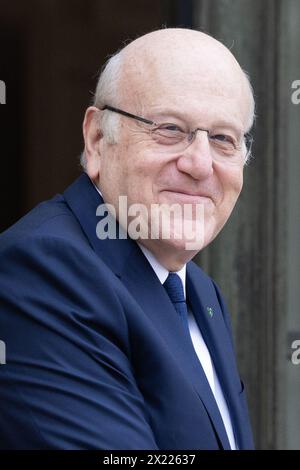 Paris, Frankreich. April 2024. Libanesischer Premierminister Najib Mikati vor einem Treffen im Elysee-Palast in Paris am 19. April 2024. Foto: Raphael Lafargue/ABACAPRESS.COM Credit: Abaca Press/Alamy Live News Stockfoto