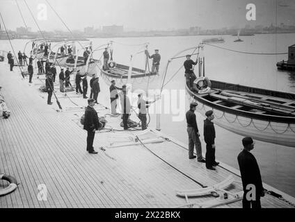 Drill, Holland America Line – Rettungsboote startbereit, zwischen 1910 und 1915. Stockfoto