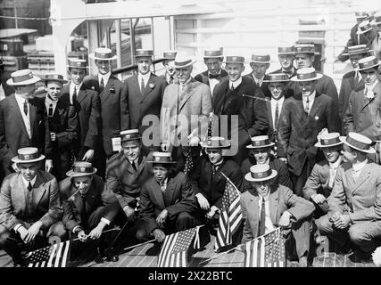 Olympiasieger, 1912. Zeigt amerikanische Olympiasieger an Bord der Red Star Line Finland, die das US-Olympiasieger zu den Olympischen Sommerspielen 1912 in Stockholm, Schweden, transportierte. Stockfoto