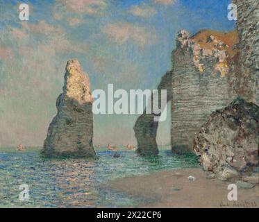 The Cliffs at &#xc9;tretat, 1885. Dieses Werk zeigt die Porte d&#x2019;Aval, einen natürlich geformten Bogen und einen freistehenden nadelartigen Felsen, der Touristen und Künstler gleichermaßen in die Stadt &#xc9;tretat zog. Stockfoto