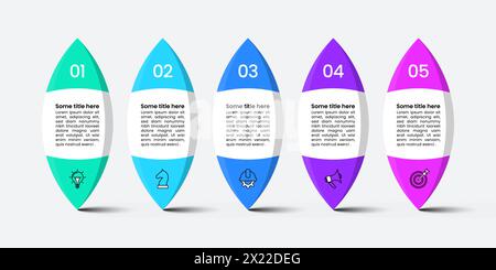 Infografik-Vorlage mit Symbolen und 5 Optionen oder Schritten. Abstrakte Formen. Kann für Workflow-Layout, Diagramm, Banner und Webdesign verwendet werden. Vektorillustrat Stock Vektor