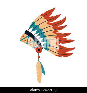 Chiefs War Bonnet Mit Federn, Indianische Kultur Symbol, Ethnische Objekt Aus Nordamerika Stock Vektor