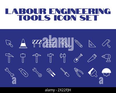 Symbolgruppe Arbeitstag. Symbol Arbeitswerkzeuge Vektorgrafik. Zeilensymbole Satz von Konstruktionswerkzeugen Stock Vektor