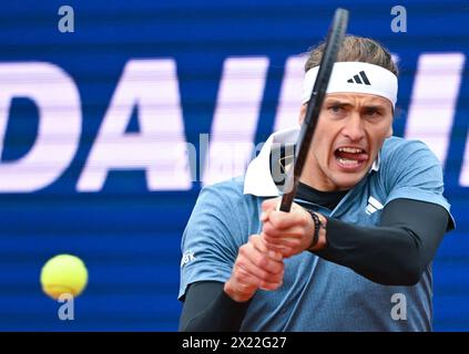 München, Deutschland. April 2024. Tennis: ATP Tour - München, Singles, Männer, Viertelfinale. Zverev (Deutschland) - Garin (Chile). Alexander Zverev in Aktion. Quelle: Sven Hoppe/dpa/Alamy Live News Stockfoto