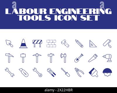 Symbolgruppe Arbeitstag. Symbol Arbeitswerkzeuge Vektorgrafik. Zeilensymbole Satz von Konstruktionswerkzeugen Stock Vektor