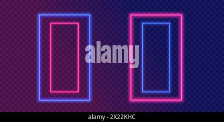 Rot und blau leuchtende Neontore gesetzt. Vektorkonzept Stock Vektor