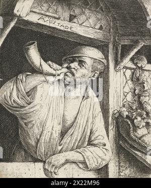 Ein Bäcker, der sein Horn bläst, um 1648. Stockfoto