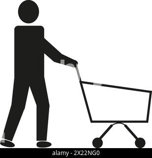 Silhouette eines Mannes, der einen Wagen schiebt Stockfoto