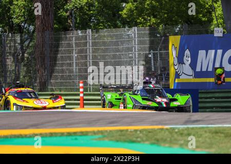 Imola, Italien, 19. April 2024, #63 Lamborghini Iron Lynx (Ita) Lamborghini Sc63 (HY) Mirko Bortolotti (Ita) / Edoardo Mortara (Ita) / Daniil Kvyat während der 6 Stunden von Imola, dem zweiten Rennen der FIA Langstrecken-Weltmeisterschaft 2024 (FIA WEC) auf der Autodromo Internazionale Enzo e Dino Ferrari vom 18. bis 21. April 2024 in Imola, Italien - Foto Bruno Vandevelop/MPS Agency Credit MPS Agency/Alamy Live News Stockfoto