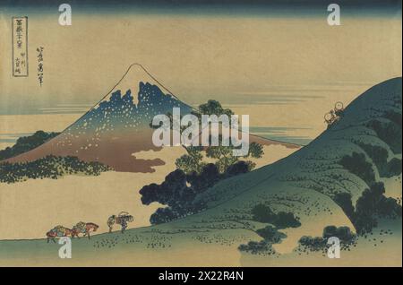 Koshu Inumetoge (Inume Pass in der Provinz Kai). Aus der Serie: Fugaku sanjuo (36 Ansichten des Mount Fuji)., c.1830-1832. Eine Serie von Landschaftsdrucken, die den Fuji von verschiedenen Orten und bei verschiedenen Jahreszeiten und Wetterbedingungen darstellen. Stockfoto
