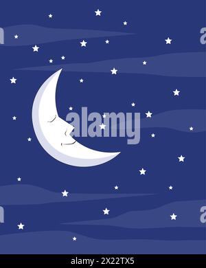 Niedlicher Mond und funkelnde Sterne Vektor-Illustration Stock Vektor