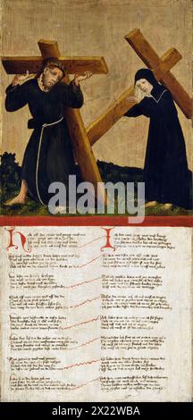 Christus trägt das Kreuz (verso), 1420. Diese Platte, die auf beiden Seiten lackiert ist, kann der Flügel eines Diptychons oder eines Triptychons sein. Stockfoto