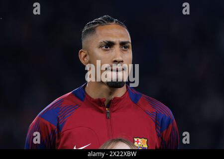 Raphinha im Viertelfinale der UEFA Champions League zwischen Paris Saint-Germain FC und FC Barcelona im Parc des Princes, Paris, Frankreich (Maciej Rogows) Stockfoto