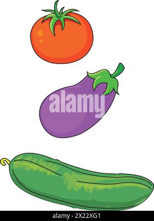 Vektortomate, Brinjal und Flaschenkürbis Stock Vektor