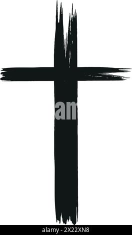 Handgezeichnetes schwarzes Grunge-Kreuz-Symbol, einfaches christliches Kreuz, handgemaltes Kreuz, Kreuz gemalte Pinsel. Ostern Hintergrund... Stock Vektor