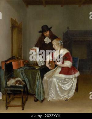 Gemälde der Musikstunde des niederländischen Malers Gerard ter Borch Öl auf Leinwand Kunstwerk Meisterwerk Stockfoto