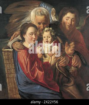 Die Heilige Familie mit einem Engel, 1625. Stockfoto