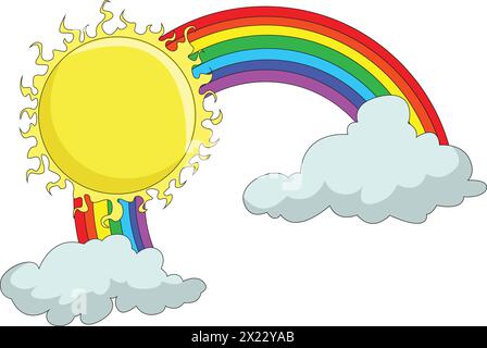 Vektorillustration mit Regenbogen, Wolken und Sonne Stock Vektor
