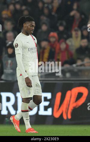 Roma, Italien. April 2024. Rafael Leao des AC Mailand während des Fußballspiels der UEFA Europe League im zweiten Legs des Viertelfinals zwischen Roma und Milan FC im Olympiastadion in Rom, Italien - Donnerstag, 18. April 2024 - Sport Soccer (Foto: Alfredo Falcone/LaPresse) Credit: LaPresse/Alamy Live News Stockfoto