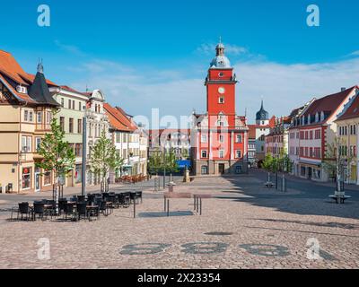 Der Hauptmarkt in der historischen Altstadt mit dem Rathaus, Gotha, Thüringen, Deutschland Stockfoto