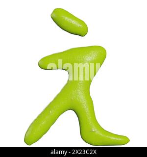 3D-Darstellung von isolierten Wasabi-japanischen Hiragana-Zeichen oder Buchstaben auf weißem Hintergrund Stockfoto