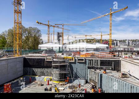 Baustelle Stuttgart21, Kräne aum neuer Hauptbahnhof Stuttgart. Geplante Eröffnung ist im Dezember 2025. // Stuttgart, Baden-Württemberg, Deutschland, 11.04.2024 *** Stuttgart21 Baustelle, Krane am neuen Stuttgarter Hauptbahnhof geplante Eröffnung ist im Dezember 2025 Stuttgart, Baden Württemberg, Deutschland, 11 04 2024 Stockfoto