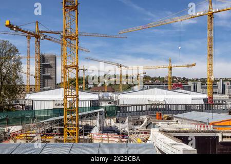 Baustelle Stuttgart21, Kräne aum neuer Hauptbahnhof Stuttgart. Geplante Eröffnung ist im Dezember 2025. // Stuttgart, Baden-Württemberg, Deutschland, 11.04.2024 *** Stuttgart21 Baustelle, Krane am neuen Stuttgarter Hauptbahnhof geplante Eröffnung ist im Dezember 2025 Stuttgart, Baden Württemberg, Deutschland, 11 04 2024 Stockfoto