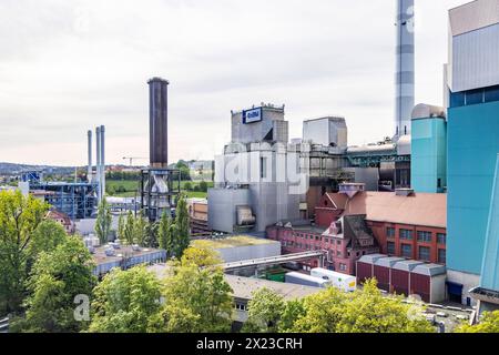 Kraftwerk Stuttgart-Münster, Müllverbrennungsanlage. Heizkraftwerk de Energie Baden-Württemberg AG, EnBW. // 11.04.2024: Stuttgart, Baden-Württemberg, Deutschland. *** Kraftwerk Stuttgart Münster, Abfallverbrennungsanlage Blockheizkraftwerk DE Energie Baden Württemberg AG, EnBW 11 04 2024 Stuttgart, Baden Württemberg, Deutschland Stockfoto