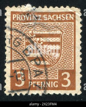 DEUTSCHLAND - CA. 1945: Stempel gedruckt von Deutschland, zeigt sächsisches Wappen, ca. 1945 Stockfoto